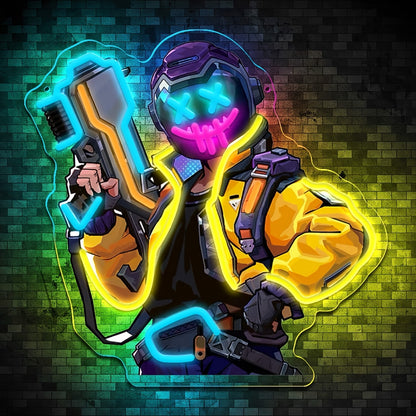 Neon Marksman LED Wall Art - UV Printed, USB Powered, Perfect for Game Rooms & Bars