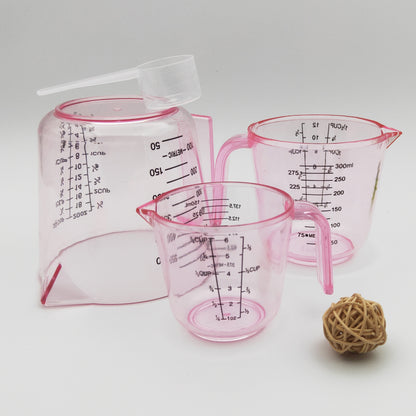 Measuring Cups Set 4-Piece with Spoon, 6oz 12oz 20oz Baking Cups + 20ml Spoon, PS Food-Safe Material, ML OZ CUP Markings, Pink Kitchen Measuring Set