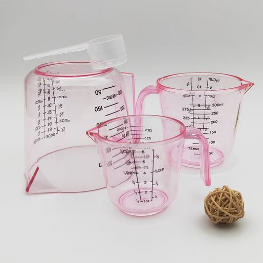 [4pcs Pink Baking Measuring Cups Set] 4pcs Pink Baking Measuring Cups Set, 6oz, 12oz, 20oz Cups with 20ml Transparent Spoon, PS Material, Food-Safe, ML/OZ/CUP Markings for Kitchen Use