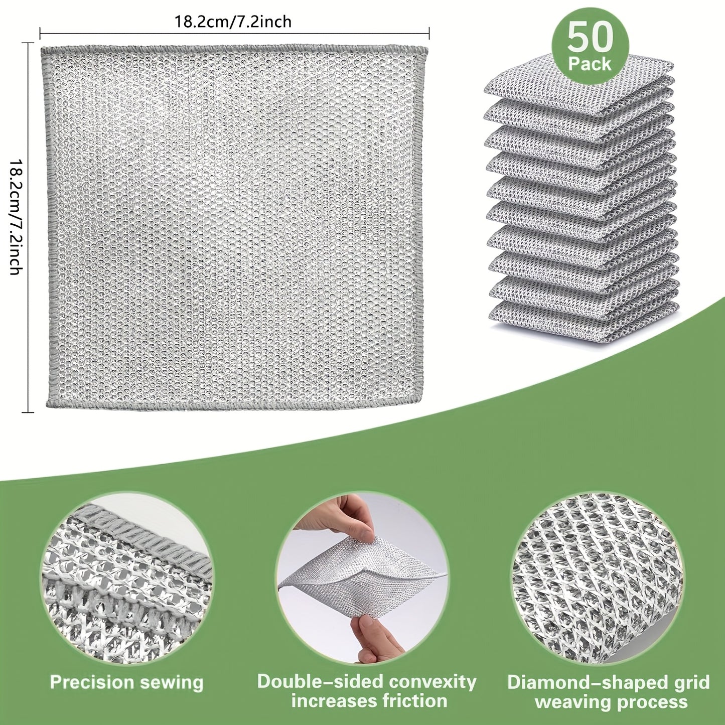 Pack of 100/50pcs Modern Stainless Steel Kitchen Scrubber, Scratch-Resistant Wire Cleaning Cloth, Reusable Napkins for Wet And Clean Dishes, Pots And Pans, Kitchen Supplies, Ball-Proof Christmas Gift, Cleaning Supplies