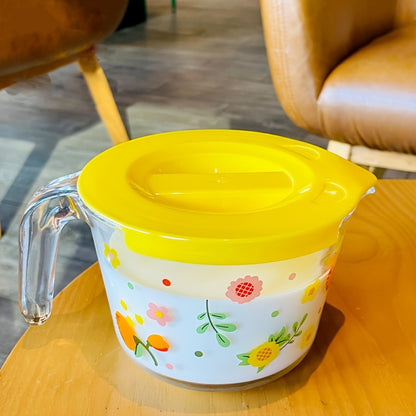 Glass Measuring Cup, Transparent, 16.91oz, Safe for Microwave and Freezer, Oven, with Floral Pattern