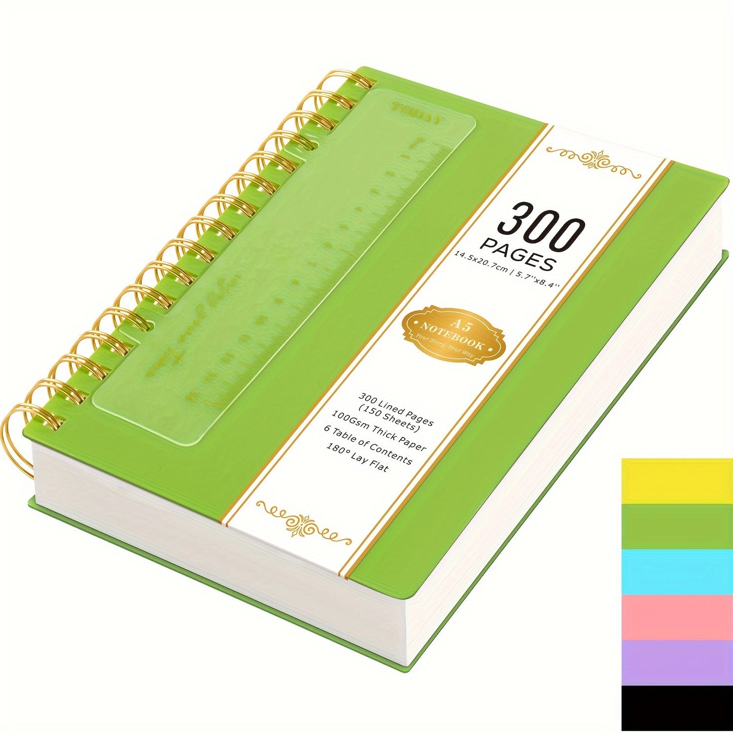 [Hardcover Notebook] Lined Spiral Journal Notebook, A5 College Ruled Thick Journals, 300 Pages Hardcover Notebook for Women Men, PVC Waterproof Cover Note Pad for Office School, 100GSM Paper, 5.7'' X 8.4'', Back to School