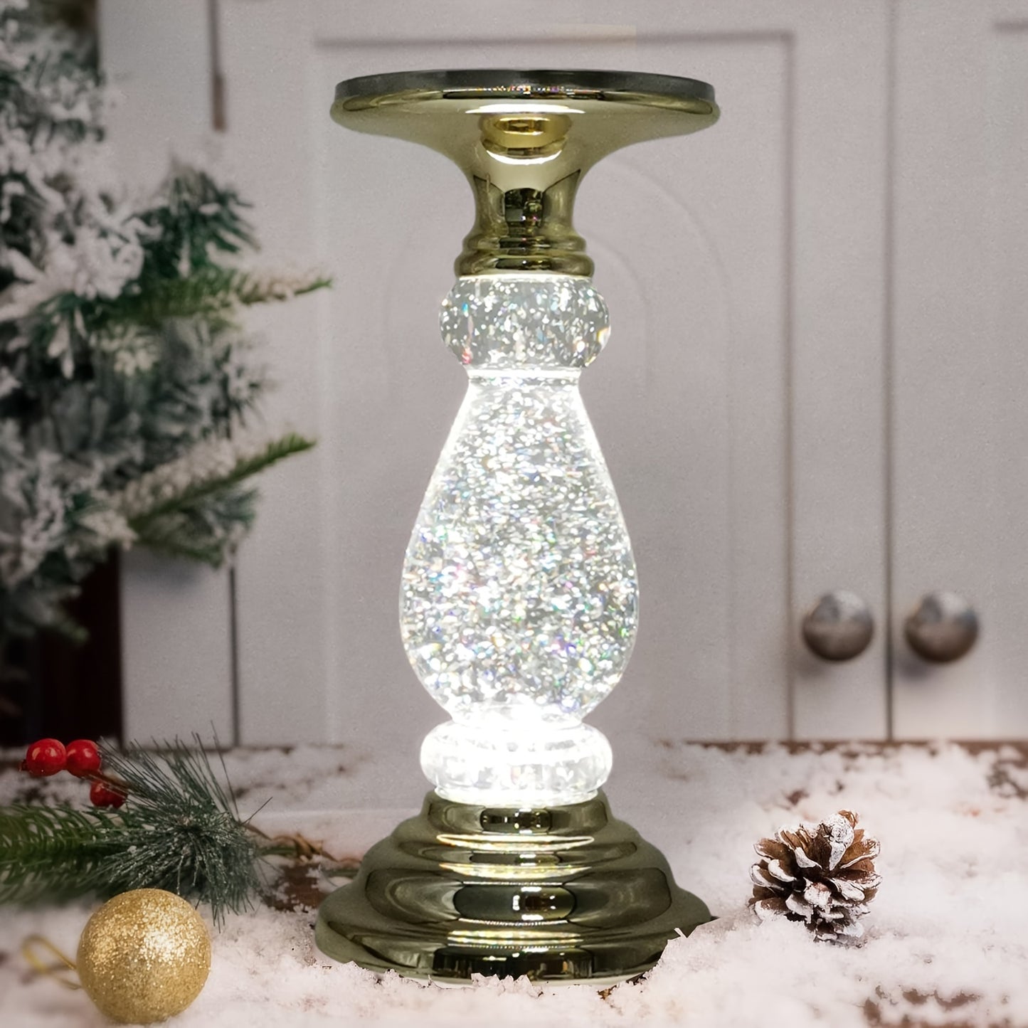 Elegant LED Swirling Candle Holder with On/Off Switch – Polished Acrylic Base, Fits 3-Wick Candles, Perfect for Home Décor & Holiday Gifts