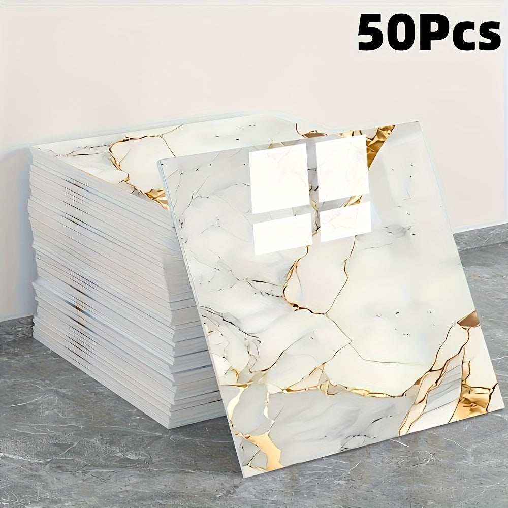50/100pcs, Glossy Marble Pattern Imitation Tile Self-adhesive Wall Stickers with Texture Peel And Stick Wallpaper, Waterproof Living Room Kitchen Background Wall Stickers, Bathroom Home Wall Stickers, Not High Temperature Resistance