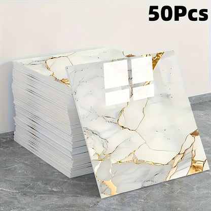 50/100pcs, Glossy Marble Pattern Imitation Tile Self-adhesive Wall Stickers with Texture Peel And Stick Wallpaper, Waterproof Living Room Kitchen Background Wall Stickers, Bathroom Home Wall Stickers, Not High Temperature Resistance