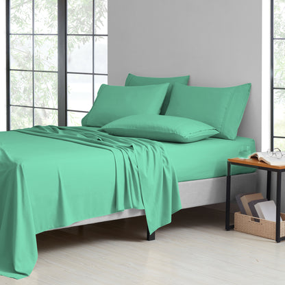 Bibb Home 2000 Thread Count 6 Piece Bamboo Sheet Set – Summer Satin Cooling, Deep Pocket, 6-Pc Egyptian Luxury, Bonus Pillowcases
