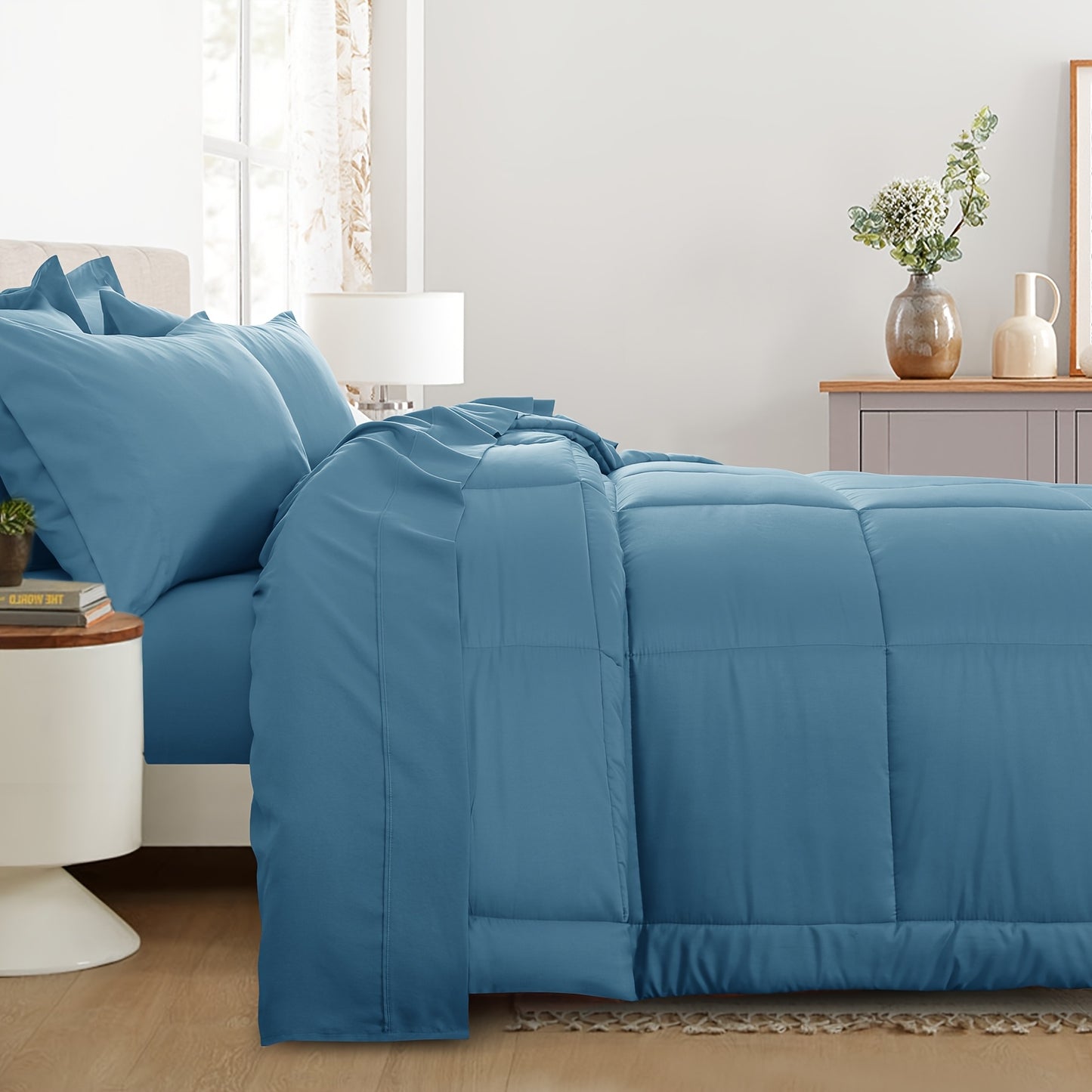 7pcs Comforter Set-Luxury Soft Fluffy Bedding With 1 Comforter, 1 Fitted Sheet, 1 Flat Sheet, And 4 Pillowcases & Pillow Cover-All Season Quilte Set Queen, Hypoallergenic, Breathable, Easy Care, Valentine'S Day Bed In A Bag, Gifts For Her