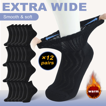 12 Pairs Diabetic Ankle Socks for Men & Women - Ultra Comfort Cotton Ankle Socks, Extra Cushioned Sole, Non-Binding Top And Seamless Toe (Black/White)