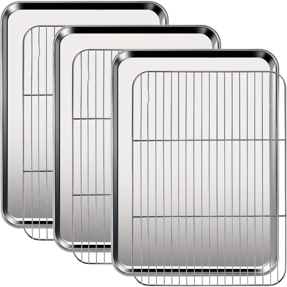 LOLLICY Stainless Steel Baking Sheet & Rack Set (2/3/4/6/8pcs Options) 18x13in Pans & 16.73x12.2in Racks, Rust-Free, Heavy-Duty & Dishwasher Safe, Ideal for Holiday Cookie Baking (Christmas) & Daily Cooling/Grilling