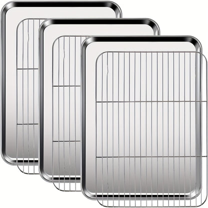 LOLLICY Stainless Steel Baking Sheet & Rack Set (2/3/4/6/8pcs Options) 18x13in Pans & 16.73x12.2in Racks, Rust-Free, Heavy-Duty & Dishwasher Safe, Ideal for Holiday Cookie Baking (Christmas) & Daily Cooling/Grilling