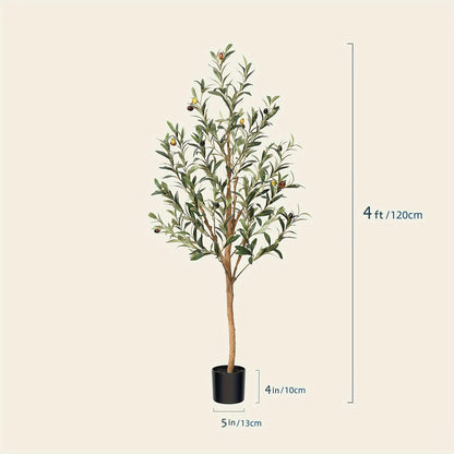 Artificial Olive Tree Potted Faux Plant Real Wood Trunk Lifelike Fruits Indoor Outdoor Home Office Decor Fake Silk Tree Multiple Sizes Available 4ft 5ft 6ft 7ft