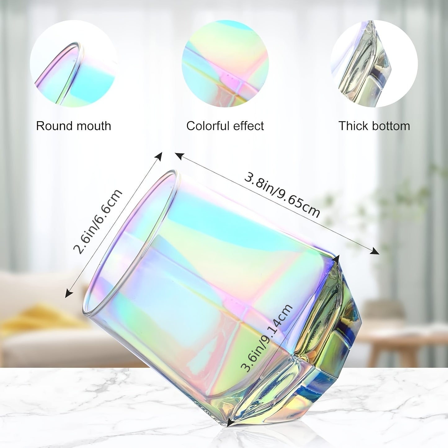 Stemless Wine Glass Set Of 6(10 Oz), Iridescent Glassware, Modern Rainbow Wine Glass For Serving White Wine, Red Wine, Cocktail, Whiskey, Bourbon, Cool Water