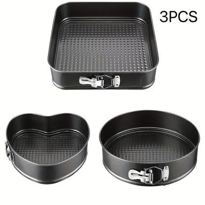 3/6pcs Non-Stick Durable Cake Baking Pan Set, with Removable Bottom Cake Molds, Carbon Steel Round and Heart-Shaped Baking Pans, Easy-Release Kitchen Springform Pan Set, Black