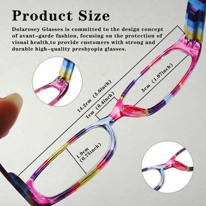 Set of 4 Retro Classic Reading Glasses with Printed Rectangle Frames for Both Men And Women Featuring Spring Hinges