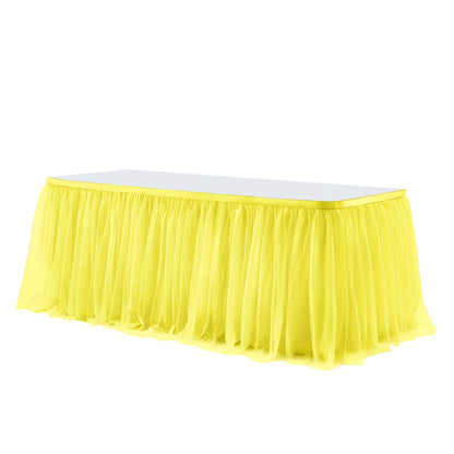 6Ft Pink Tulle Table Skirt Tablecloth, Pink Ruffle Tutu Table Skirts, for Rectangle Tables Or Round Tables Desk Skirt for Princess Girls Birthday Party Cake Dessert Table Decorations