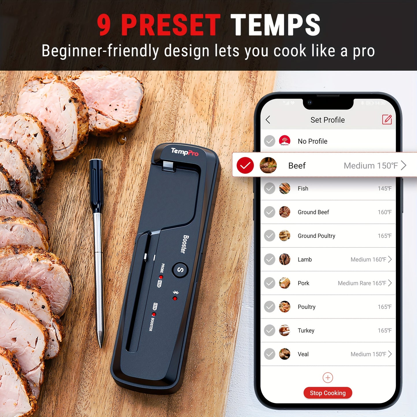 500Ft Range Wireless Meat Thermometer, Food Thermometer with Temperature Alarm, Digital Cooking Thermometer for Oven, Grill, Kitchen, BBQ, Smoker & Rotisserie