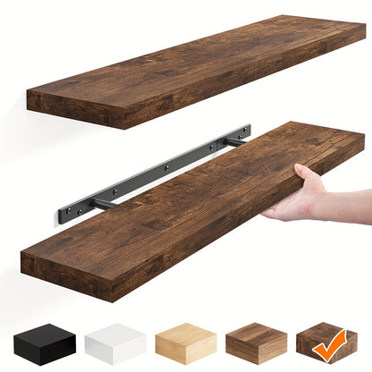 TOMNK 2/4/6pcs Set Floating Shelves, 15.7-inch/19.7-inch/22-inch Wooden Wall-Mounted Shelves, Suitable for Home Decor in Living Rooms and Kitchens, Strong Load-Bearing Capacity, Can Be Installed in Bathrooms, Bedrooms, Living Rooms, or Kitchens