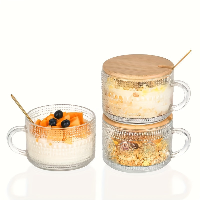 4pcs, 13oz/384ml, Vintage Sunflower Breakfast Cup Set - High-quality Glass Cup, Multifunctional Cutlery with Spoon And Lid, Suitable for Coffee, Tea, Cappuccino, Latte, Grains, Yogurt, Milk.