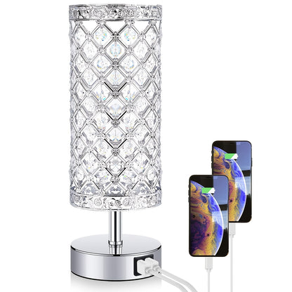 Touch Control Crystal Table Lamps With 2 USB Ports, 3-Way Dimmable Bedside Nightstand Lamps With Decorative Crystal, Small Table Lamps For Bedrooms Living Room, Office, Led Bulb Included