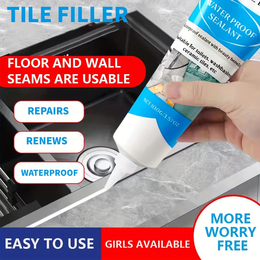 3.57oz, Waterproof Tile Grout Sealant, Sink & Floor Gap Filler For Kitchen And Bathroom, Caulking Sealant, Odor-Free Easy Handling Adhesive, Strong Durability Tile Refill Agent - White