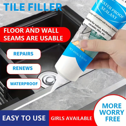3.57oz, Waterproof Tile Grout Sealant, Sink & Floor Gap Filler For Kitchen And Bathroom, Caulking Sealant, Odor-Free Easy Handling Adhesive, Strong Durability Tile Refill Agent - White