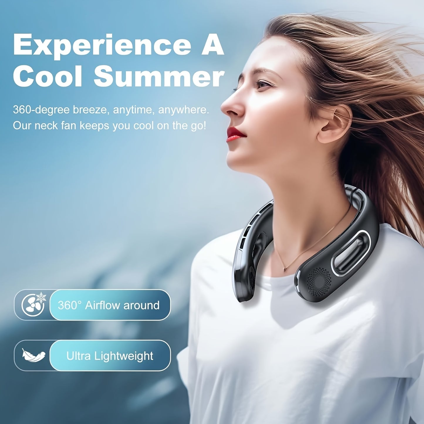 Portable Neck Fan, 360° Cooling Hands-Free Bladeless Fan, Long-Lasting 16H Battery, 4 Speeds, USB Rechargeable, Wearable Personal Fan for Women & Men, Travel, Office, Outdoor, Stocking Stuffers, Camping Gear and Equipment