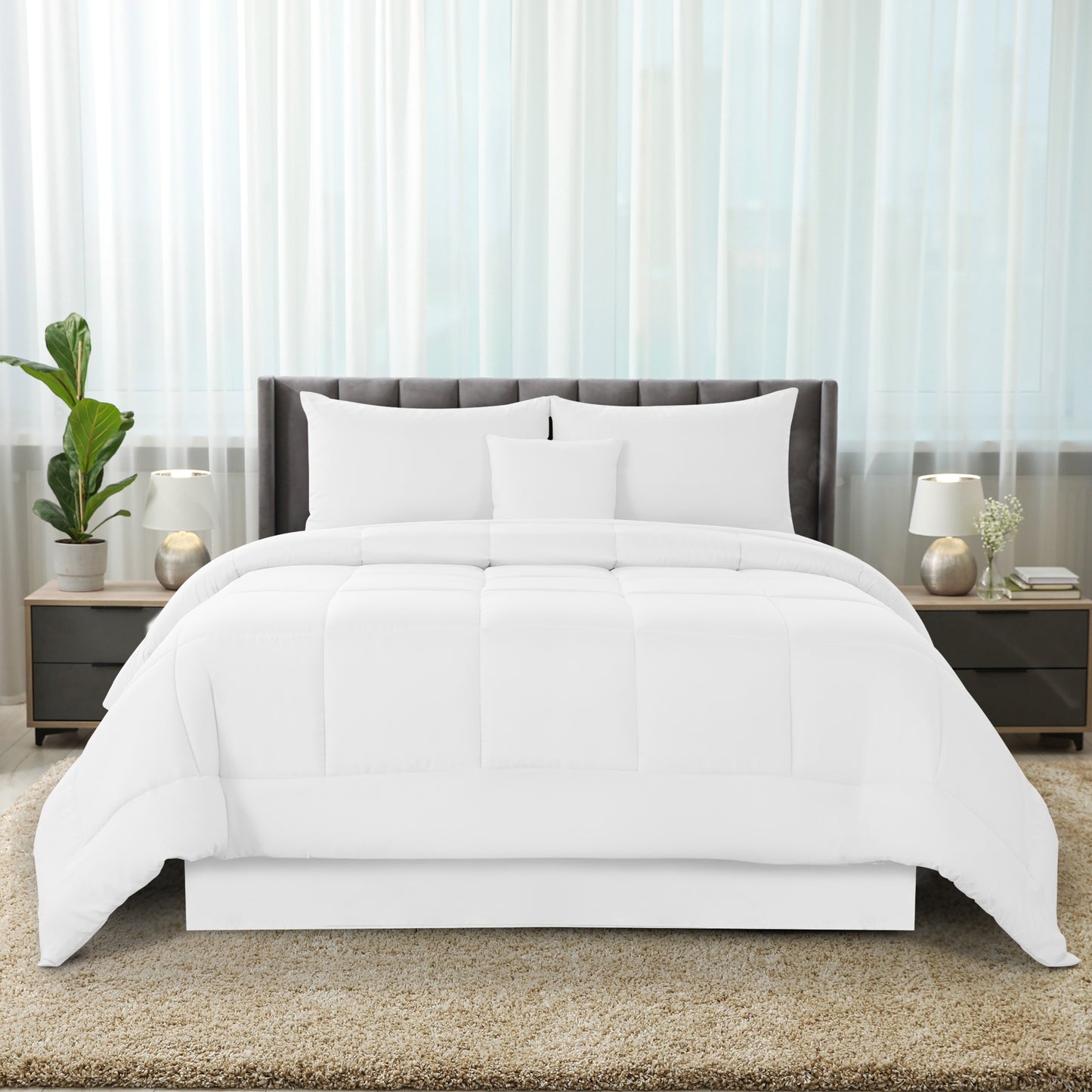 Lux Decor 5 Pieces Comforter Set - Reversible Duvet Insert - Quilted Comforter Smooth, Breathable & Machine Washable, Soft and Comfortable Bedding, Down Alternative Comforter Included 2 Pillow Shams, Bed Skirt, & Cushion - All Season Gift Choice