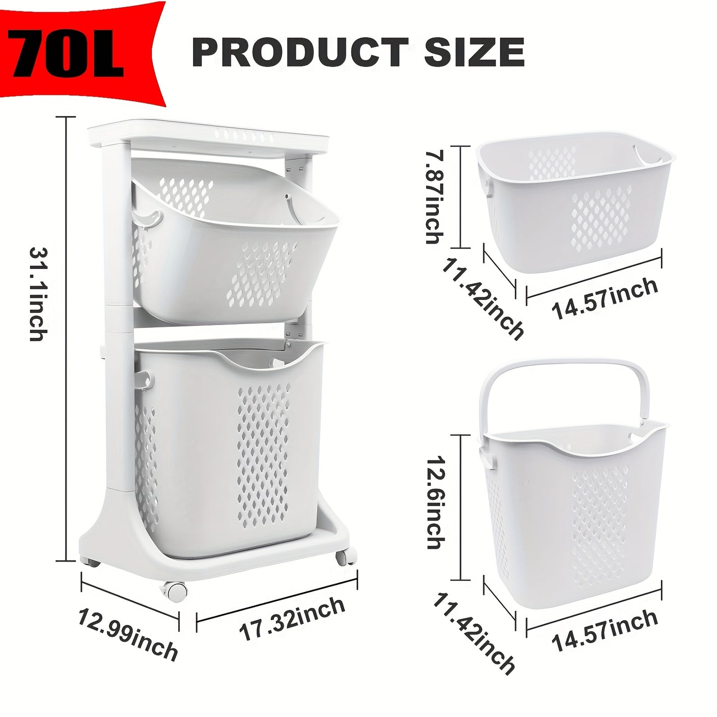 Laundry Hamper, Modern Upgrade 3/4 Tier Laundry Basket with Wheels, Large Capacity Laundry Basket, Movable By Layer Classification, Home Storage, Suitable for Laundry Room, Bathroom Decor And Accessories, Laundry Organizers And Storage