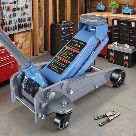 3 Ton Floor Jack with Wheels Rapid Pump Low Profile Car Jack 5.31"-18.11" Lift Range 460mm Max Height – Heavy Duty Hydraulic Floor Jack for SUV Truck Sedan, Blue & Red Available