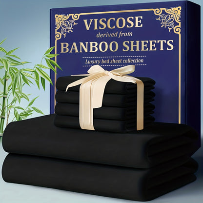 Bamboo Cooling Fitted Sheet Set 2300TC Deep Pocket All Season Bed Sheets | Ultra Soft Breathable Shrink-Resistant Flat Sheet Pillowcases Multiple Colors
