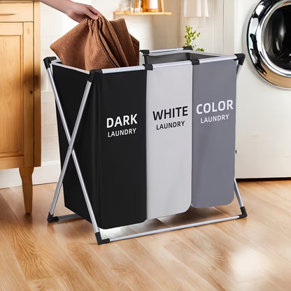 Laundry Hamper Sorter 3-Section Foldable Basket with Oxford Bags Large Rectangular Hamper with Handles Durable Fabric for Home Dorm Bathroom Bedroom College
