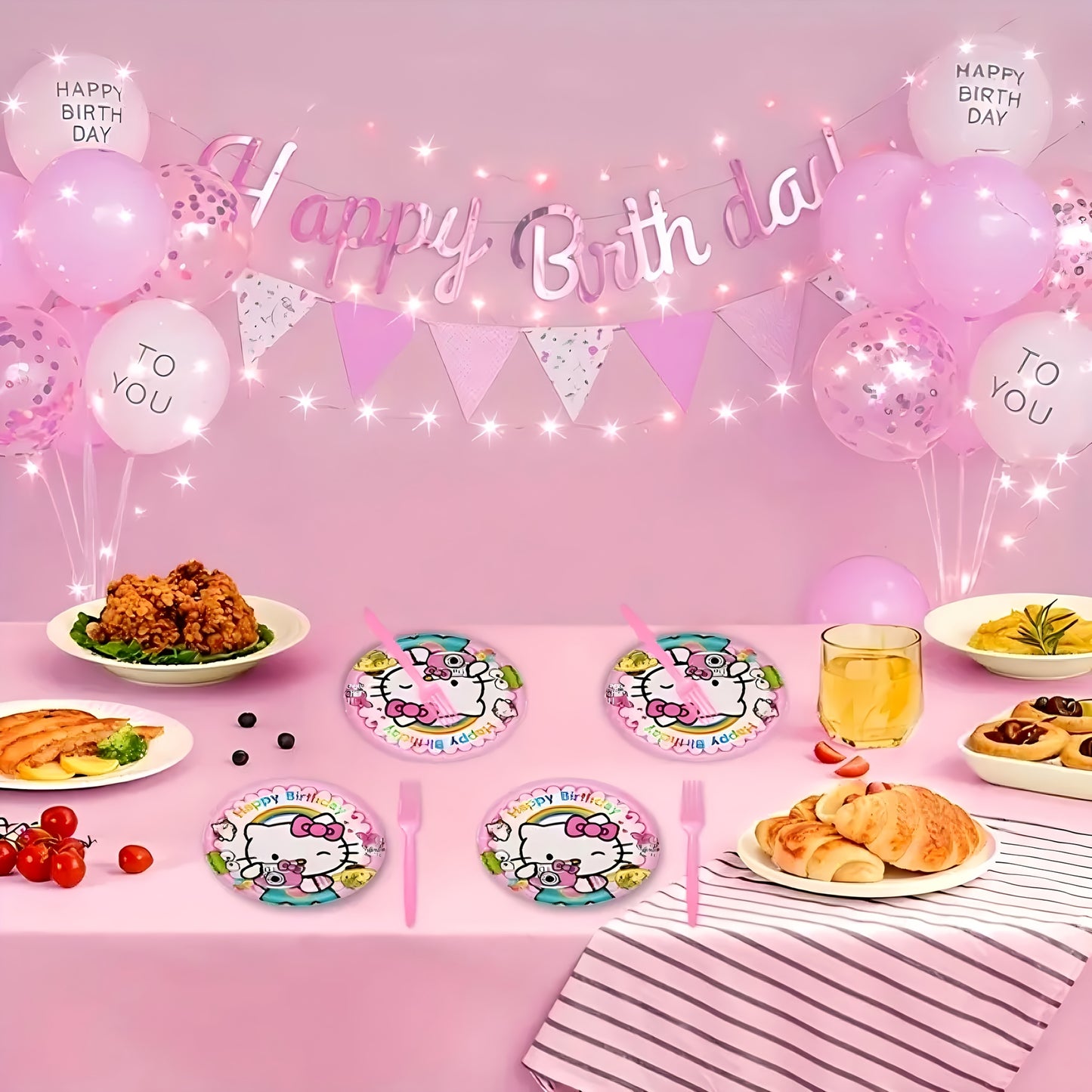 Hello Kitty Birthday Party Decorations 139-Piece Set – Sanrio Pink Tablecloth Dinnerware Balloon Kit for Girls Kids Party Supplies Complete Bundle