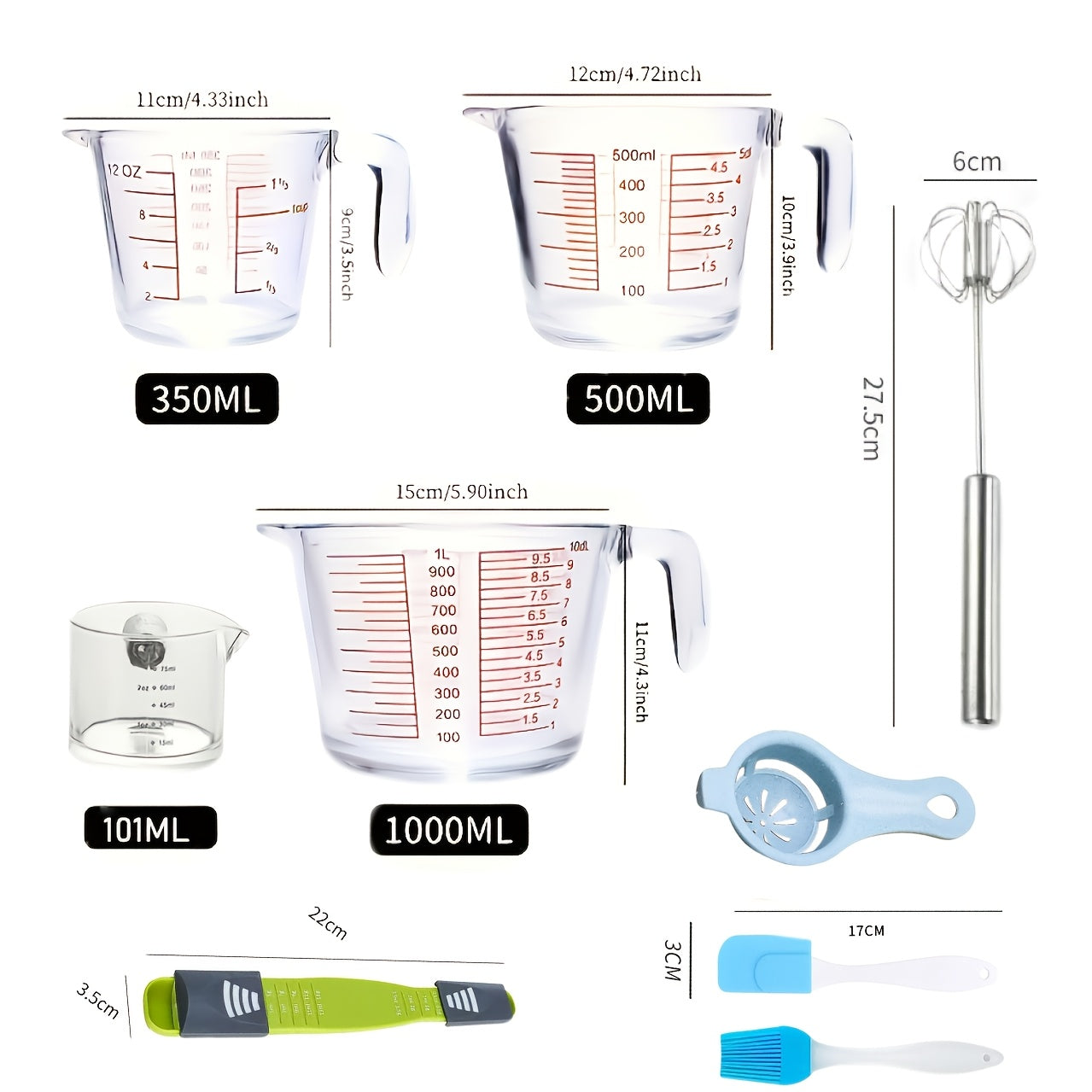 4/9pcs Glass Measuring Cup Set, Including Tempered Glass Liquid Measuring Cups And 100ml Coffee Cups, Essential Kitchen Tools Glass Measuring Cups
