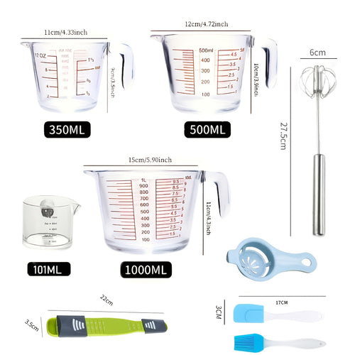 4/9pcs Glass Measuring Cup Set, Including Tempered Glass Liquid Measuring Cups And 100ml Coffee Cups, Essential Kitchen Tools Glass Measuring Cups