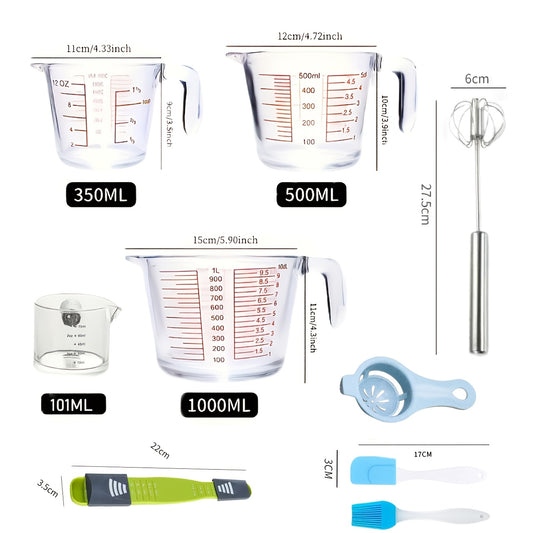 4/9pcs Glass Measuring Cup Set, Including Tempered Glass Liquid Measuring Cups And 100ml Coffee Cups, Essential Kitchen Tools Glass Measuring Cups