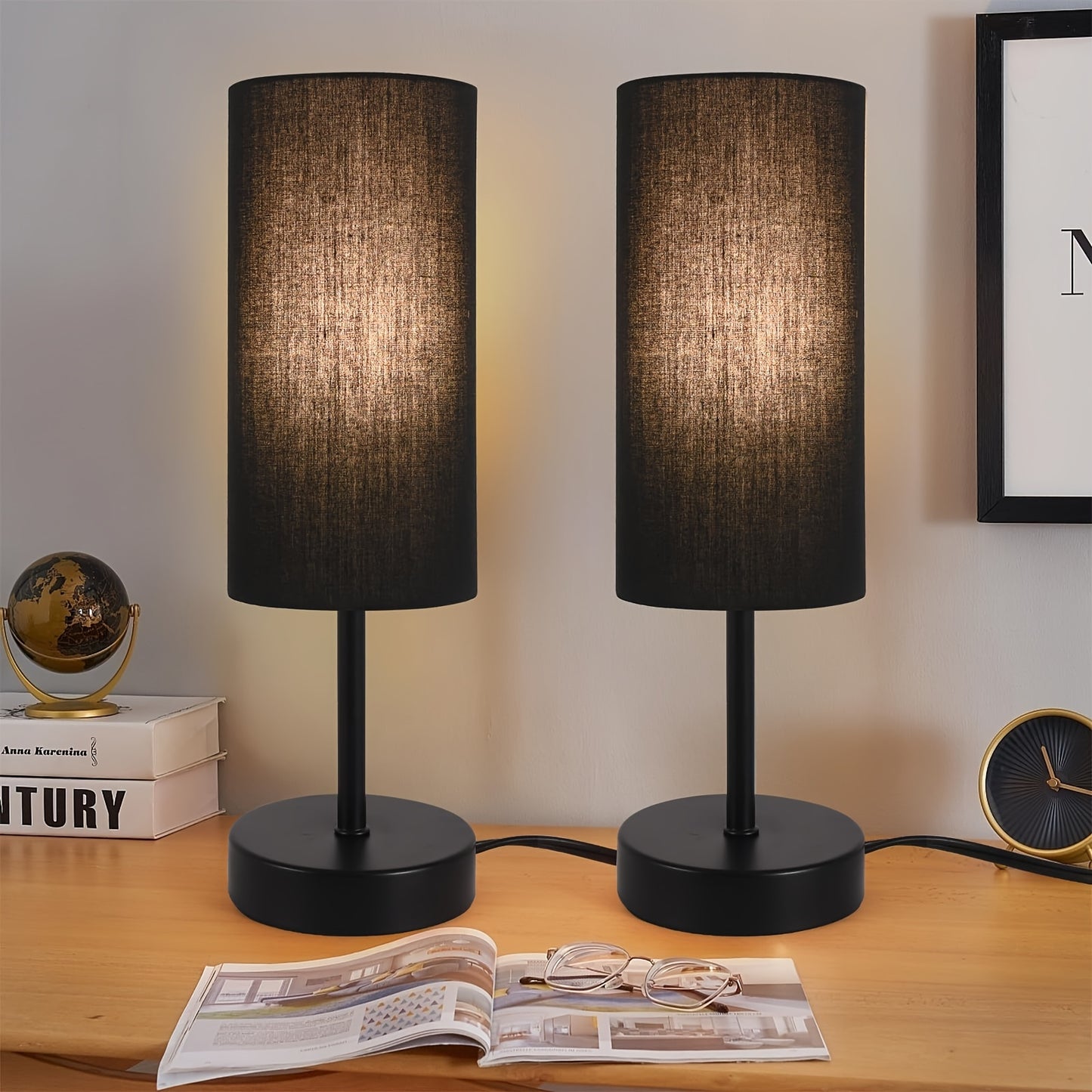 2pcs Small Table Lamp for Bedroom, Bedside Table Bedside Lamp with Cord Switch, Table Lamp with Linen Shade, Suitable for Children's Room Living Room Office Dormitory, Bulb Included, Holiday Gifts