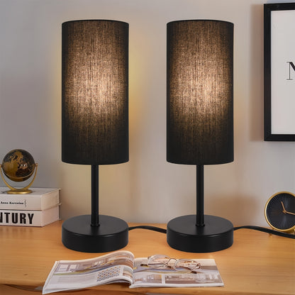 2pcs Small Table Lamp for Bedroom, Bedside Table Bedside Lamp with Cord Switch, Table Lamp with Linen Shade, Suitable for Children's Room Living Room Office Dormitory, Bulb Included, Holiday Gifts