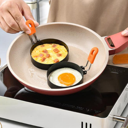 Professional Egg Ring & Pancake Ring Set - Heavy-Duty Non-Stick Breakfast Cookware with Orange Silicone Handle, Round Griddle Shapers for Omelettes, Sandwiches, Pancakes - Even Heating, Easy Flip & Clean, Durable Kitchen for Home & Commercial Use