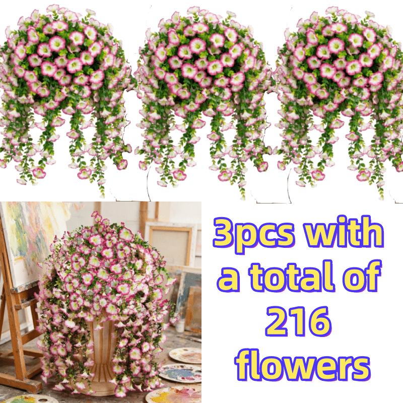 3pcs/216 Flowers High-Density UV-Resistant Artificial Rose Vine Hanging Garland with Realistic Roses & Foliage - Evergreen / Faux Flower Decor Suitable for Garden, Wedding, Porch, Terrace, Wedding Bouquet, Plastic Hanging Vines
