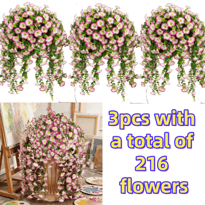 3pcs/216 Flowers High-Density UV-Resistant Artificial Rose Vine Hanging Garland with Realistic Roses & Foliage - Evergreen / Faux Flower Decor Suitable for Garden, Wedding, Porch, Terrace, Wedding Bouquet, Plastic Hanging Vines