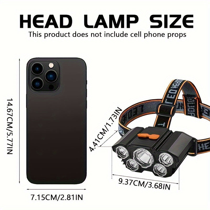 4pcs Set of LED Headlamps, 4-speed Dimming Rechargeable Emergency Fishing Headlamps, ABS Outdoor Hands-free Flashlight, Adjustable Angle, IP44, Battery-powered/suitable for Camping/hiking/mountain Climbing/fishing