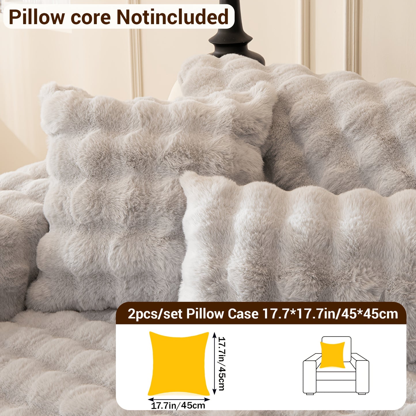 Bubble Soft Faux Rabbit Sofa Cover - Non-Slip 3/4 Seat Stretchable Slipcover Durable Furniture Protector Breathable Sofa Cover for Living Room, Bed, Dorm (Beige/Dark Grey/Khaki, 35.5X71/83Inch) - Comfortable Home Decoration, Warm And Easy to Clean