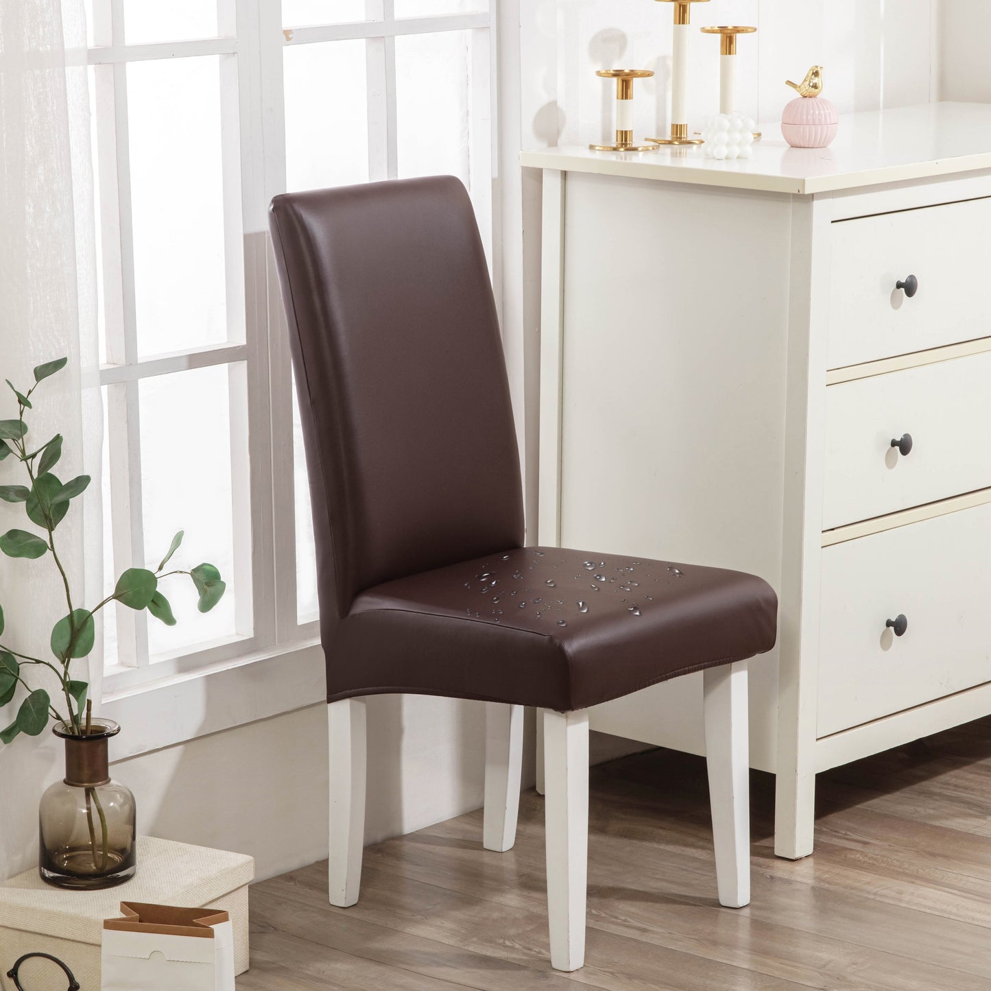 4/6pcs/set 100% Waterproof PU Leather Dining Chair Slipcover Solid Waterproof And Oilproof Stretch Dining Chair Protector Cover, Universal Chair Covers for Dining Room Kitchen Hotel Home Decor