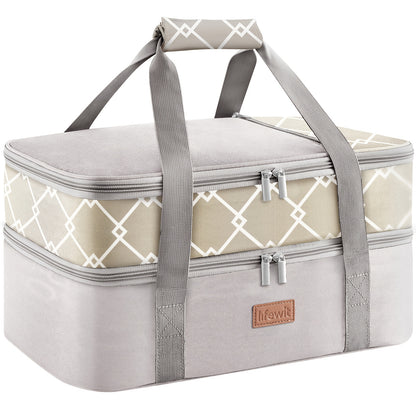 One/ Double Decker Insulated Casserole Carrier for Hot or Cold Food, Casserole Dish Carrying Case, Lasagna Holder for Potluck Parties/ Picnic/ Cookouts/ Party, Fits 9"x13" Baking Dish
