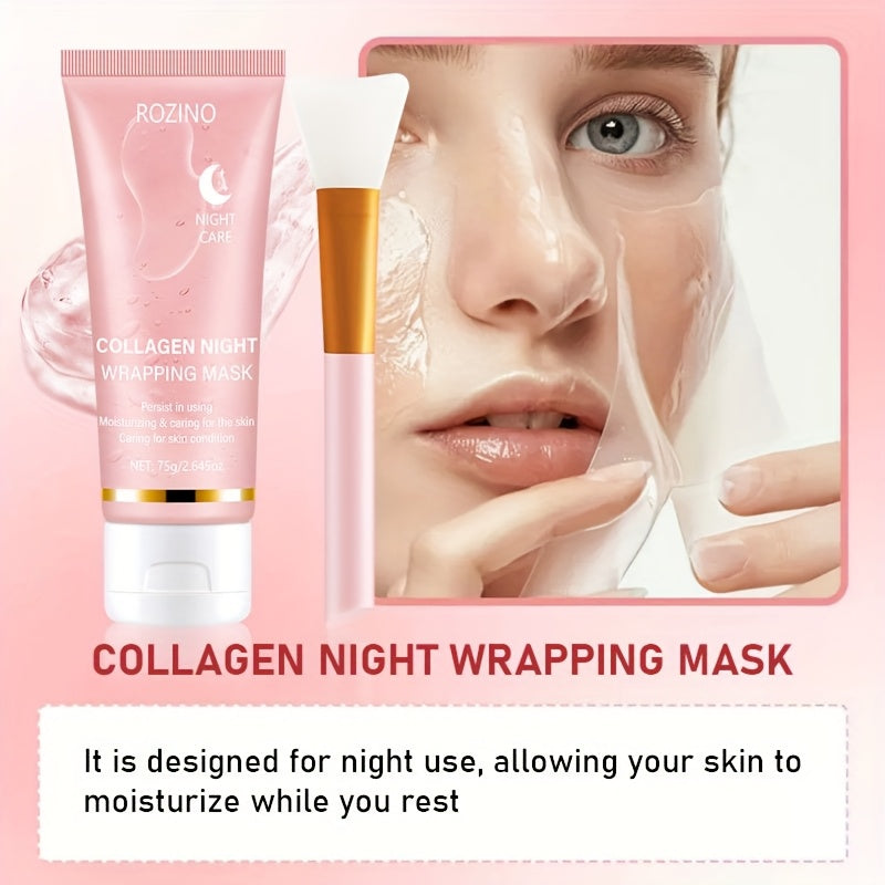 Collagen Overnight Wrapping Off Facial Mask Pack | with Hyaluronic Acid, Elasticity - Hydration Care, Sagging - Dullness - Hydrolyzed Collagen for Glowing Skin-Hydrating Face Mask - Deep Moisture for Dry Skin, Korean Skin Care, 2.645Oz