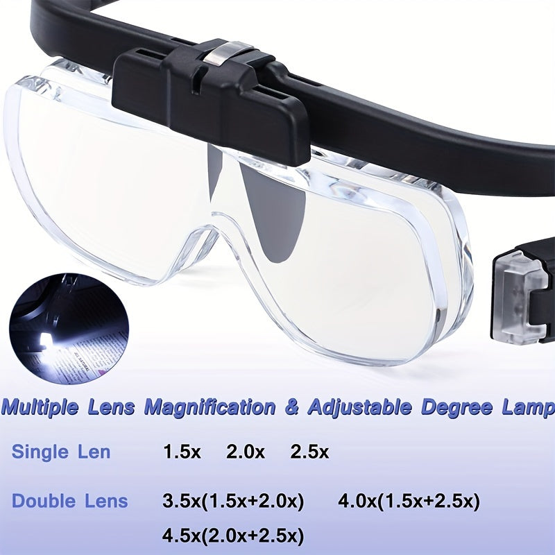 Headband Magnifier With Adjustable Light, Dual-slot Illuminated Magnifying Glass For Reading, Jewelry, Watch Repair, And Close-up Work (up To 4.5X), The Best Christmas Gift.