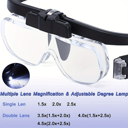 Headband Magnifier With Adjustable Light, Dual-slot Illuminated Magnifying Glass For Reading, Jewelry, Watch Repair, And Close-up Work (up To 4.5X), The Best Christmas Gift.