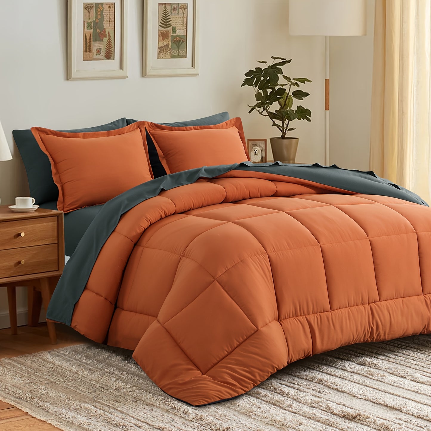 7pcs Comforter Set-Luxury Soft Fluffy Bedding With 1 Comforter, 1 Fitted Sheet, 1 Flat Sheet, And 4 Pillowcases & Pillow Cover-All Season Quilte Set Queen, Hypoallergenic, Breathable, Easy Care, Valentine'S Day Bed In A Bag, Gifts For Her