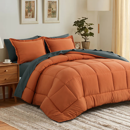 7pcs Comforter Set-Luxury Soft Fluffy Bedding With 1 Comforter, 1 Fitted Sheet, 1 Flat Sheet, And 4 Pillowcases & Pillow Cover-All Season Quilte Set Queen, Hypoallergenic, Breathable, Easy Care, Valentine'S Day Bed In A Bag, Gifts For Her
