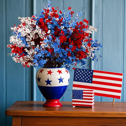 Artificial Baby's Breath Flowers 9pcs – Red White Blue Gypsophila Fake Flowers for Independence Day, Patriotic Party, Home Decor, Tabletop & Seasonal Holiday Floral Arrangements